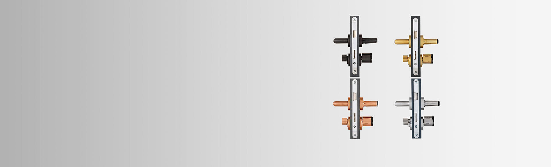 Mechatronische Schließelemente in Farbvarianten Gold, Bronze, Schwarz und in Edelstahl-Optik